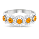1.50 CT Round Shape Orange Sapphire and Diamond Halo Classic Half Eternity Ring Orange Sapphire - ( AAA ) - Quality - Rosec Jewels