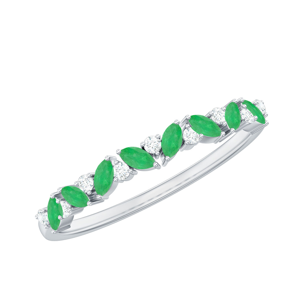 Marquise Emerald and Diamond Half Eternity Ring Emerald - ( AAA ) - Quality - Rosec Jewels