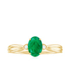 Oval Cut Real Emerald Solitaire Ring with Diamond Emerald - ( AAA ) - Quality - Rosec Jewels