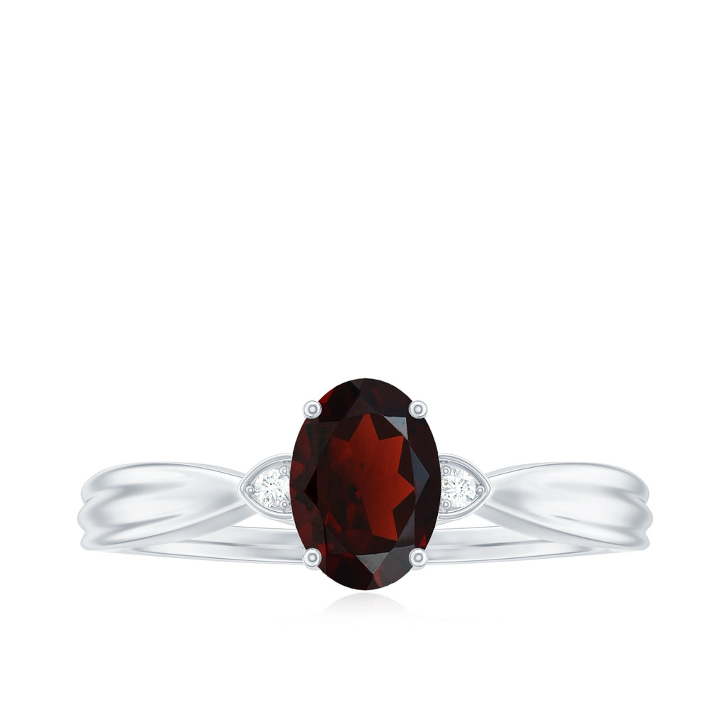 Oval Cut Garnet Solitaire Ring with Diamond Garnet - ( AAA ) - Quality - Rosec Jewels