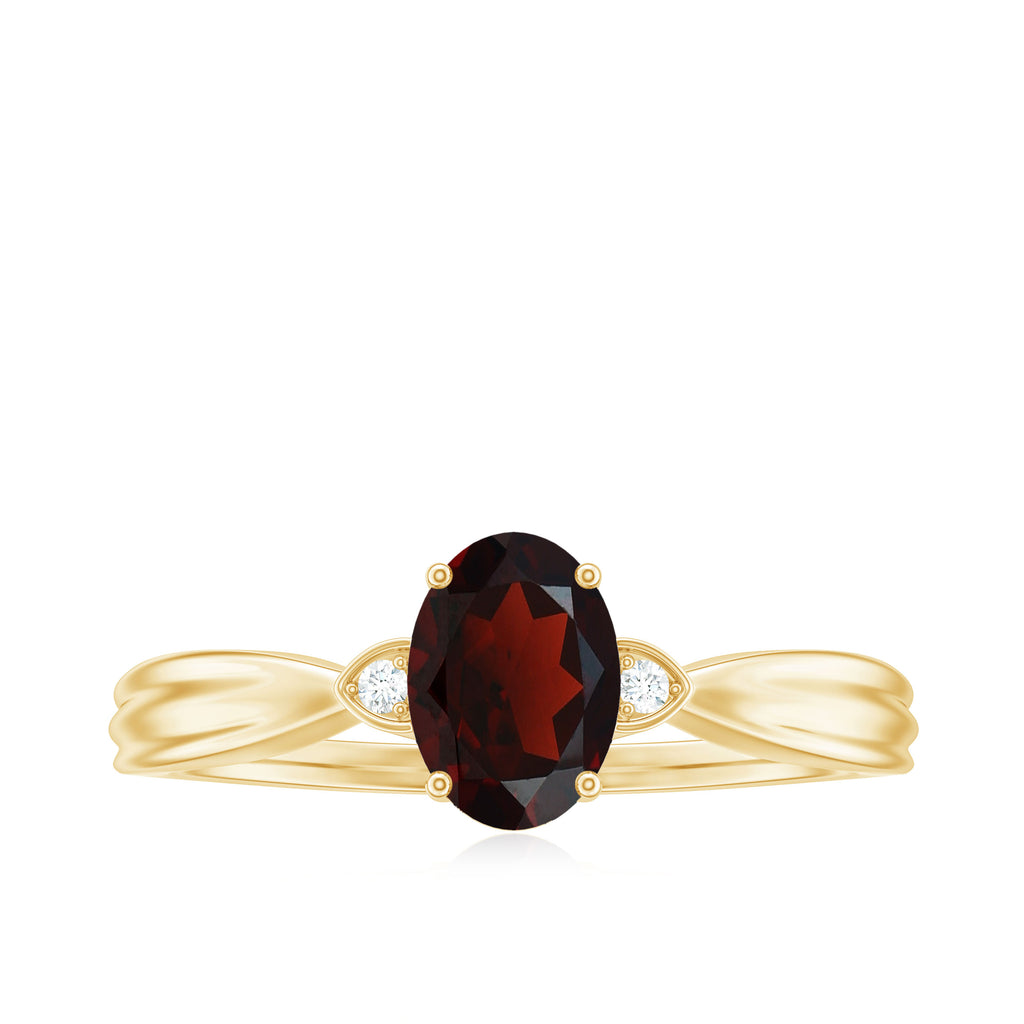 Oval Cut Garnet Solitaire Ring with Diamond Garnet - ( AAA ) - Quality - Rosec Jewels
