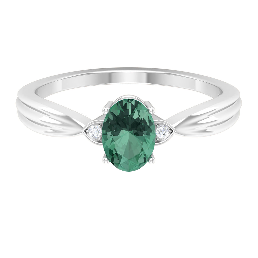 Oval Shape Green Sapphire Solitaire Engagement Ring with Diamond Green Sapphire - ( AAA ) - Quality - Rosec Jewels