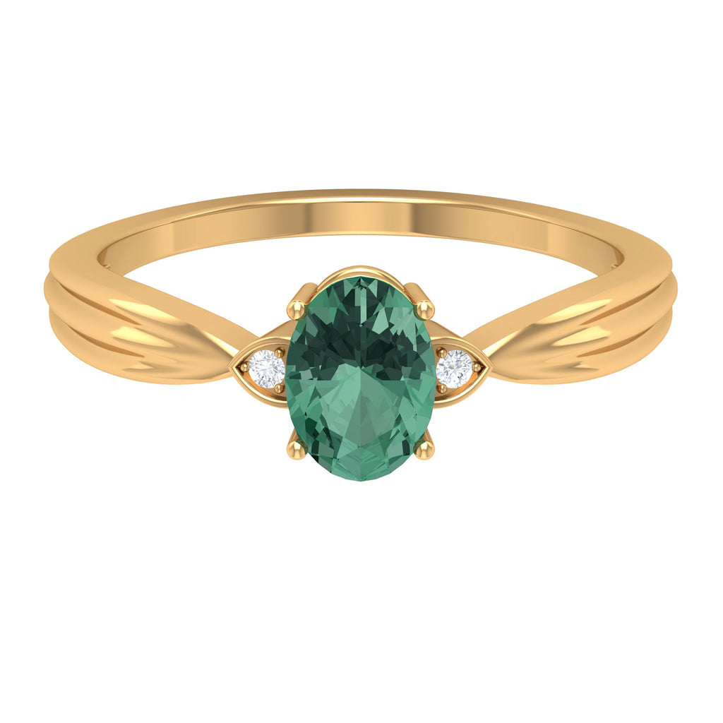 Oval Shape Green Sapphire Solitaire Engagement Ring with Diamond Green Sapphire - ( AAA ) - Quality - Rosec Jewels
