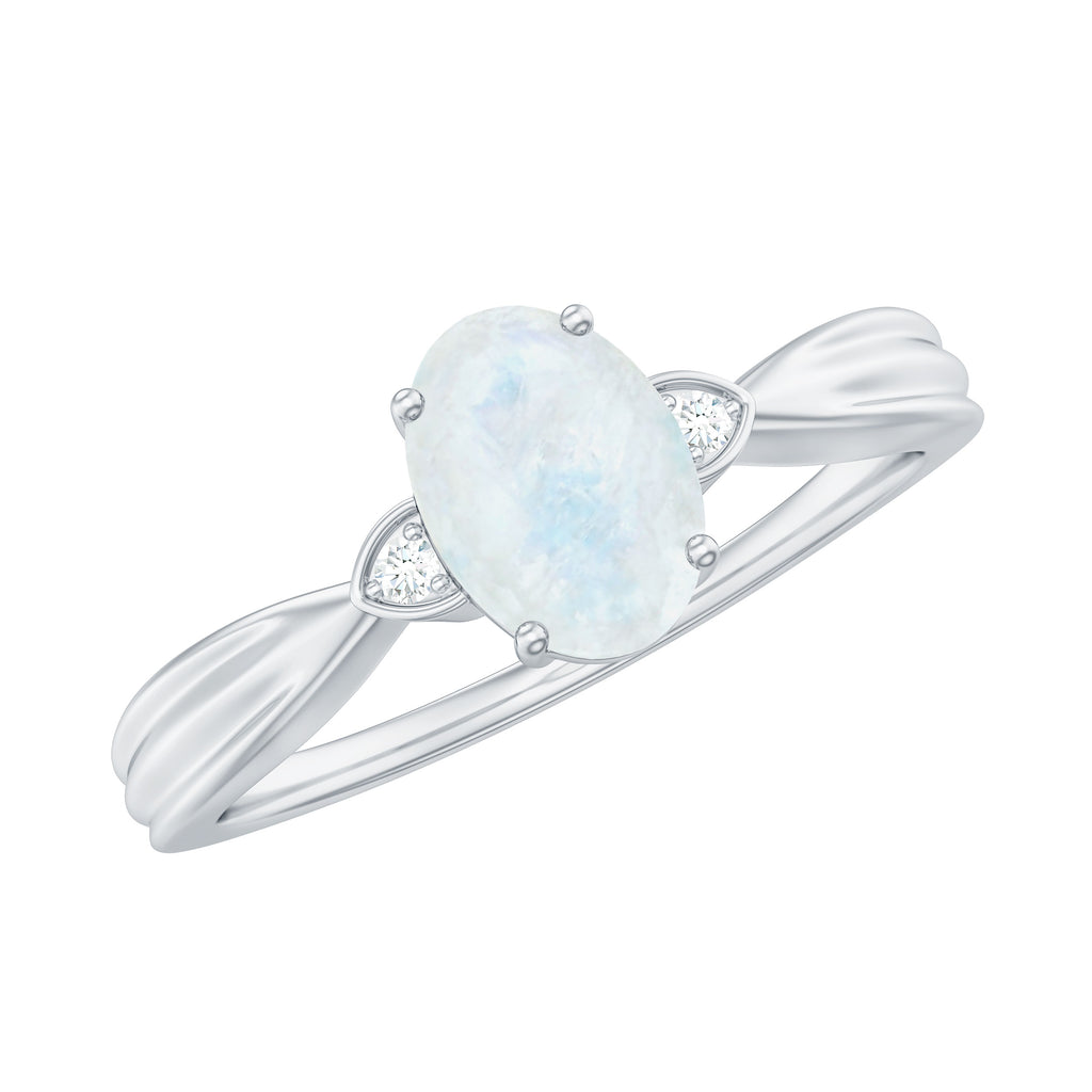 1 CT Oval Cut Moonstone Solitaire Ring with Diamond Moonstone - ( AAA ) - Quality - Rosec Jewels