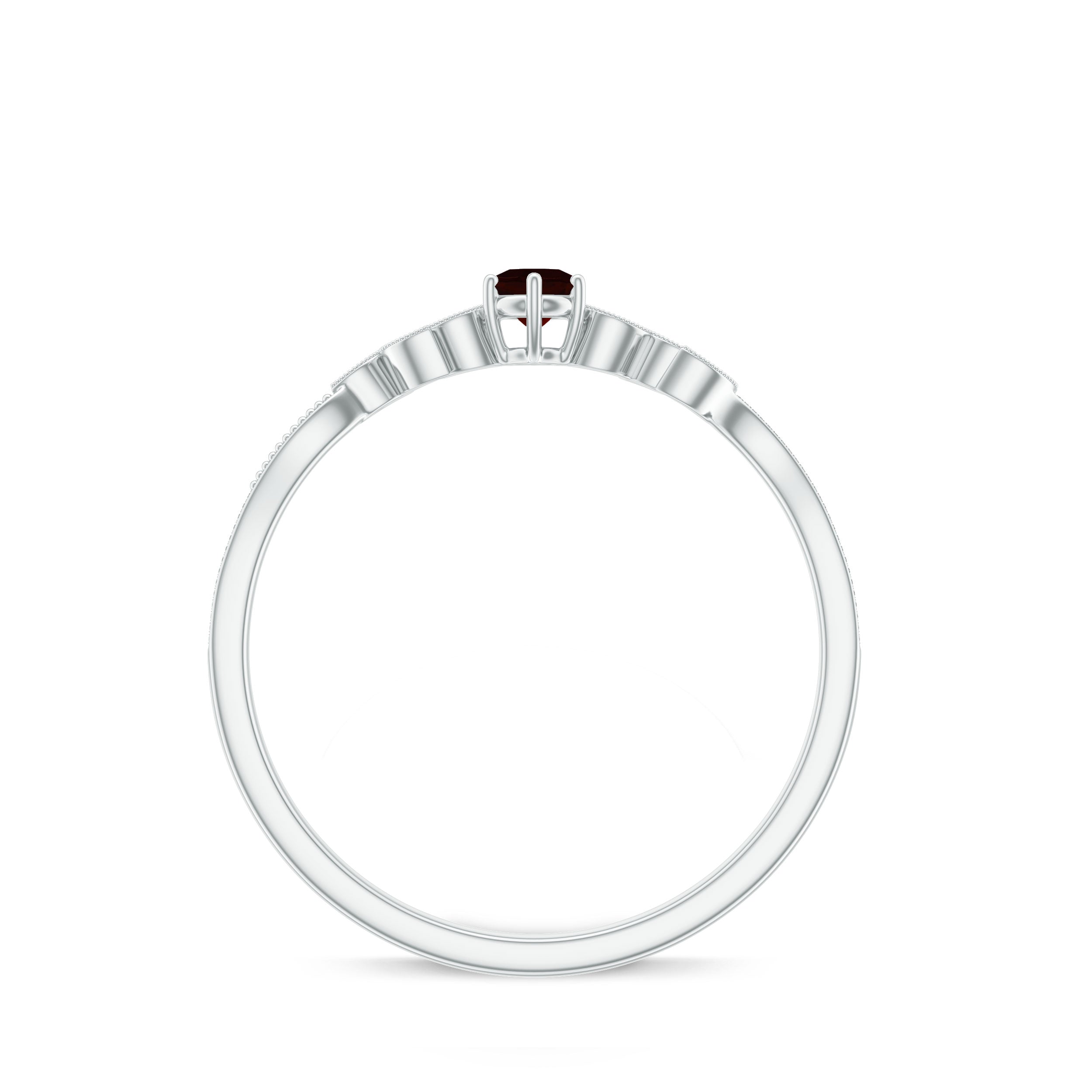 Garnet and Diamond Leaf Branch Promise Ring Garnet - ( AAA ) - Quality - Rosec Jewels