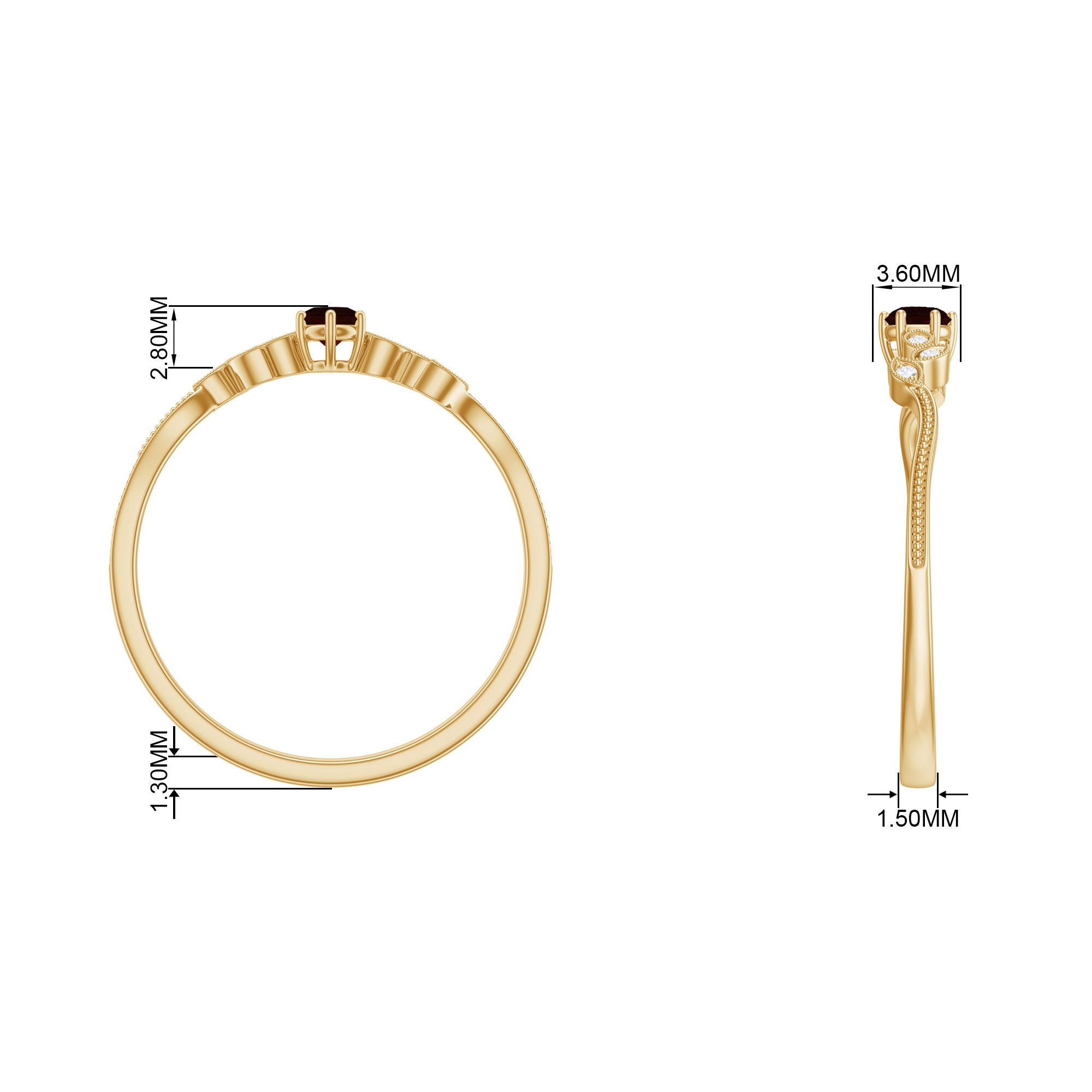 Garnet and Diamond Leaf Branch Promise Ring Garnet - ( AAA ) - Quality - Rosec Jewels