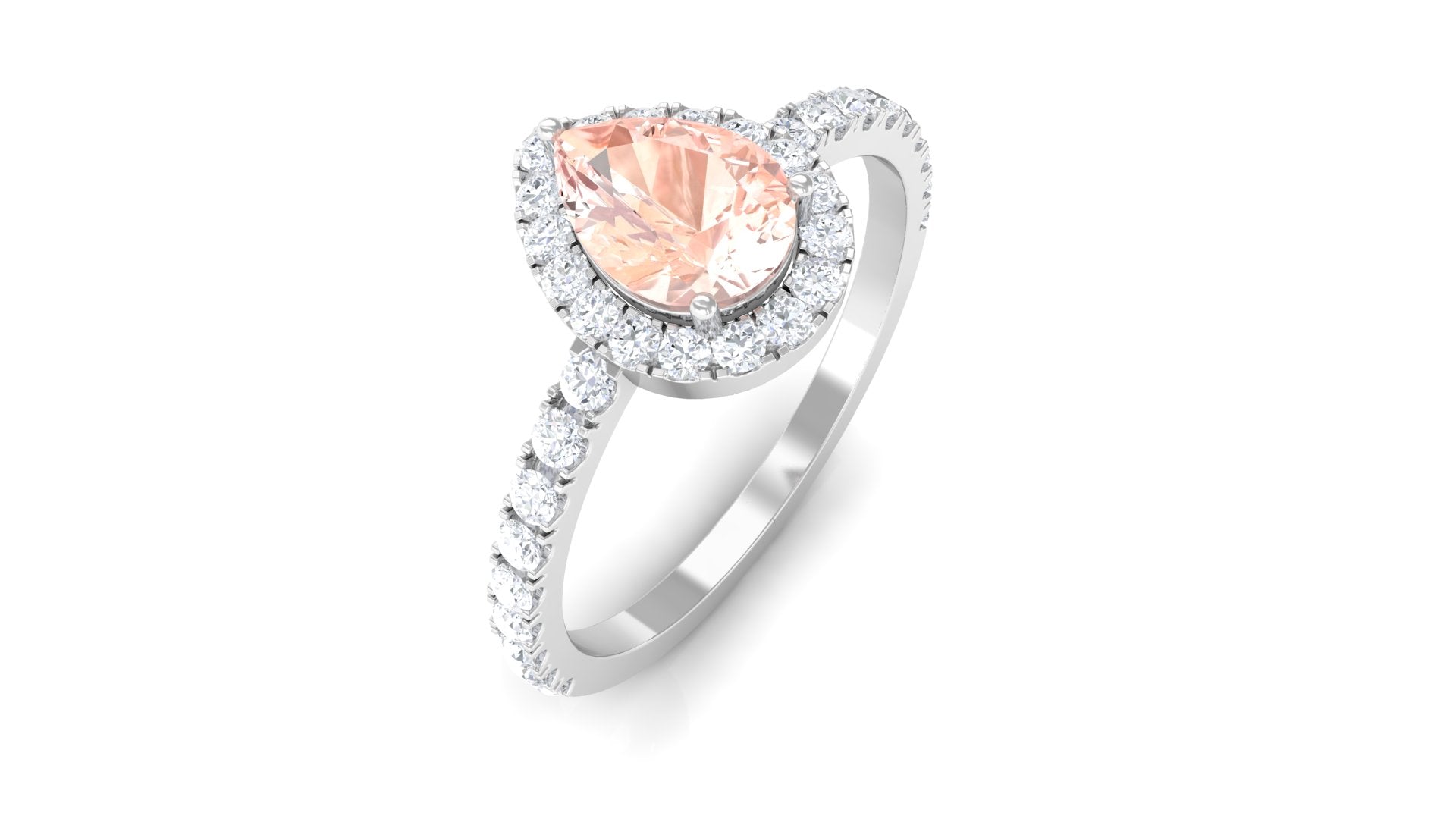 2.75 CT Pear Cut Morganite Solitaire Simple Engagement Ring with Diamond Accent Morganite - ( AAA ) - Quality - Rosec Jewels