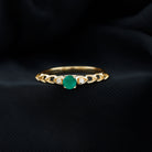 Round Emerald and Diamond Designer Promise Ring Emerald - ( AAA ) - Quality - Rosec Jewels