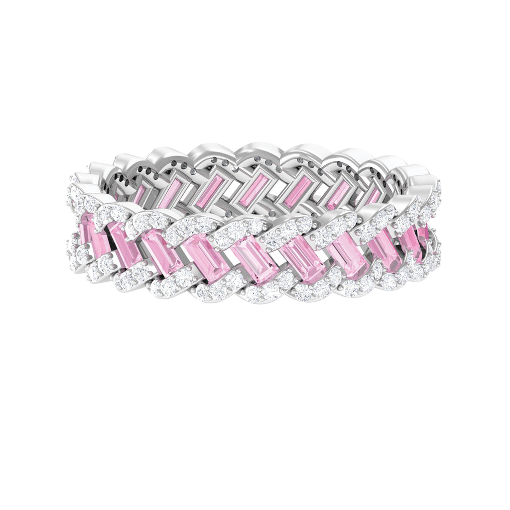 Baguette Lab Grown Pink Sapphire Braided Eternity Anniversary Band with Diamond Lab Created Pink Sapphire - ( AAAA ) - Quality - Rosec Jewels