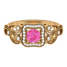 Vintage Pink Sapphire and Diamond Engagement Ring with Milgrain Details Pink Sapphire - ( AAA ) - Quality - Rosec Jewels