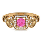 Vintage Pink Sapphire and Diamond Engagement Ring with Milgrain Details Pink Sapphire - ( AAA ) - Quality - Rosec Jewels
