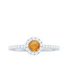 0.50 CT Round Shape Orange Sapphire Minimal Engagement Ring with Diamond Accent Orange Sapphire - ( AAA ) - Quality - Rosec Jewels