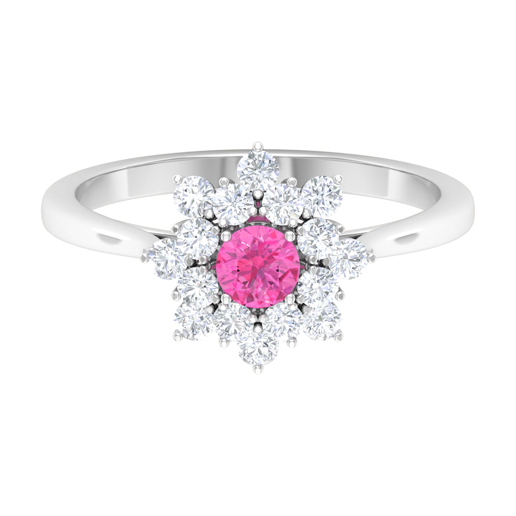 1 CT Pink Sapphire and Diamond Cluster Engagement Ring in Prong Setting Pink Sapphire - ( AAA ) - Quality - Rosec Jewels
