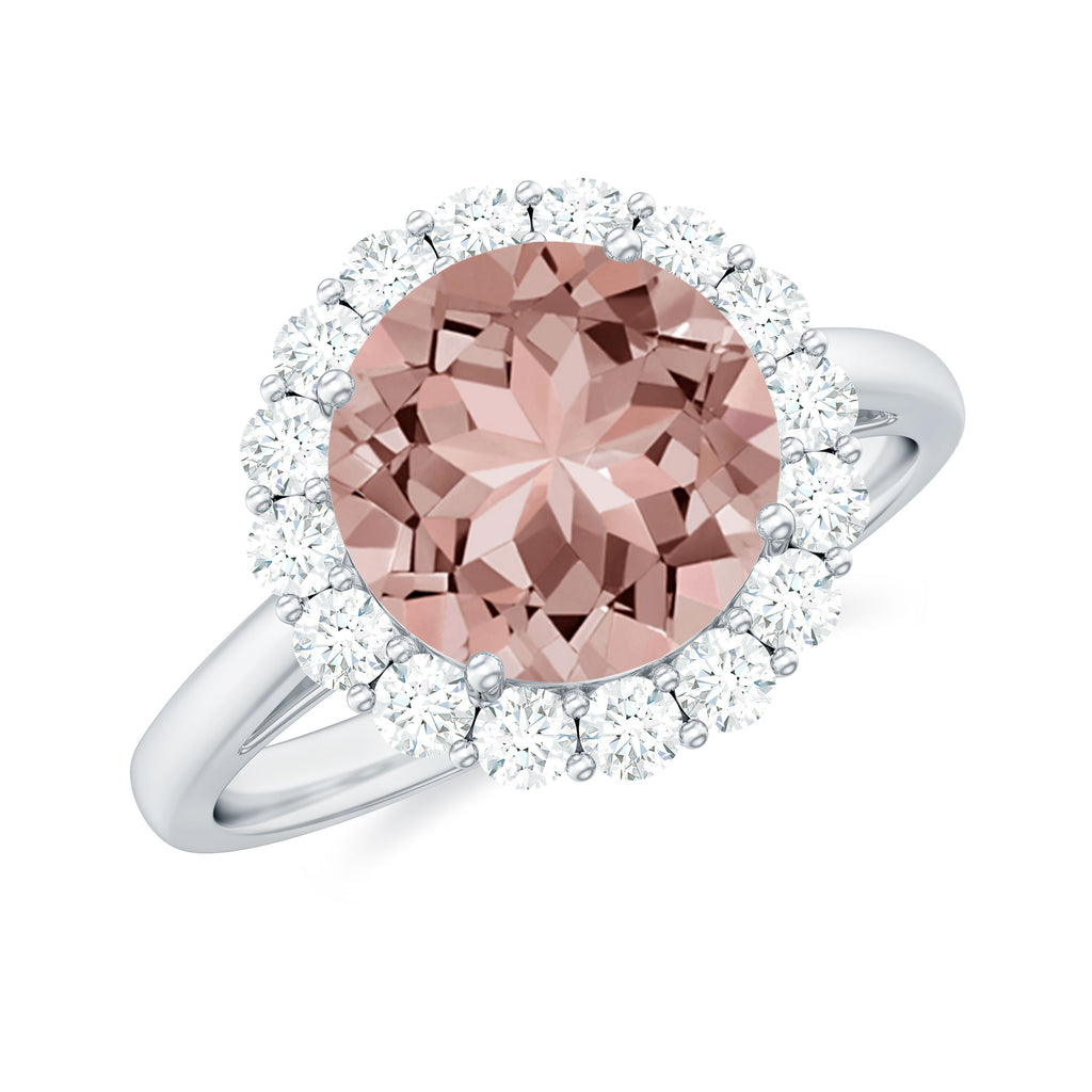 2.50 CT Round Shape Morganite and Diamond Engagement Ring Morganite - ( AAA ) - Quality - Rosec Jewels