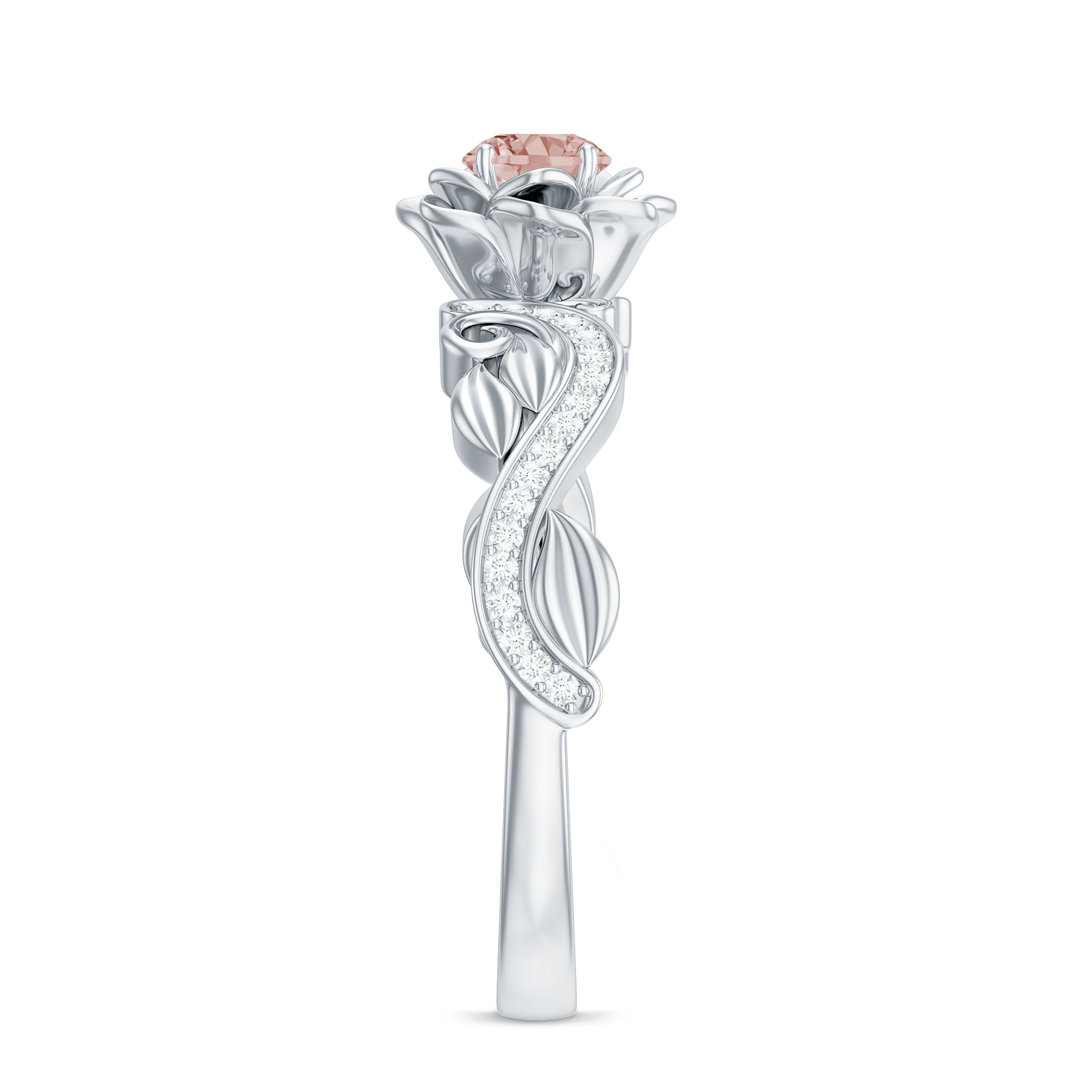 Flower Inspired Morganite and Diamond Engagement Ring Morganite - ( AAA ) - Quality - Rosec Jewels