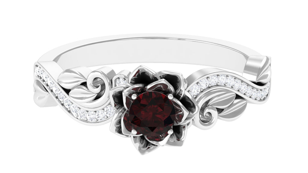 Flower Inspired Garnet and Diamond Engagement Ring Garnet - ( AAA ) - Quality - Rosec Jewels