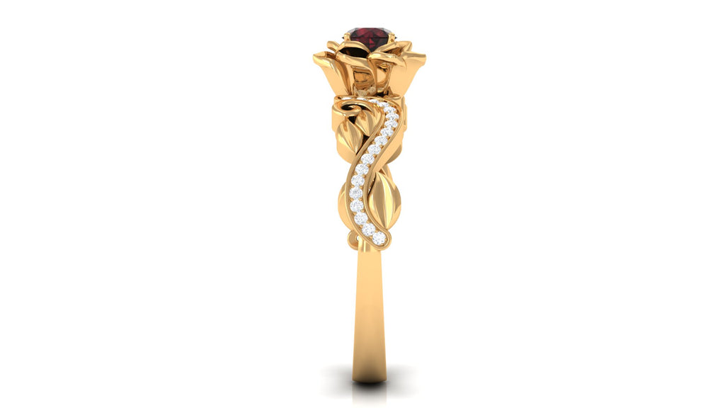 Flower Inspired Garnet and Diamond Engagement Ring Garnet - ( AAA ) - Quality - Rosec Jewels