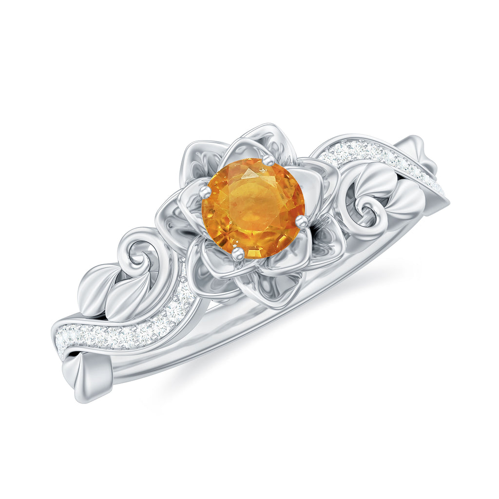 Flower Inspired Orange Sapphire and Diamond Engagement Ring Orange Sapphire - ( AAA ) - Quality - Rosec Jewels