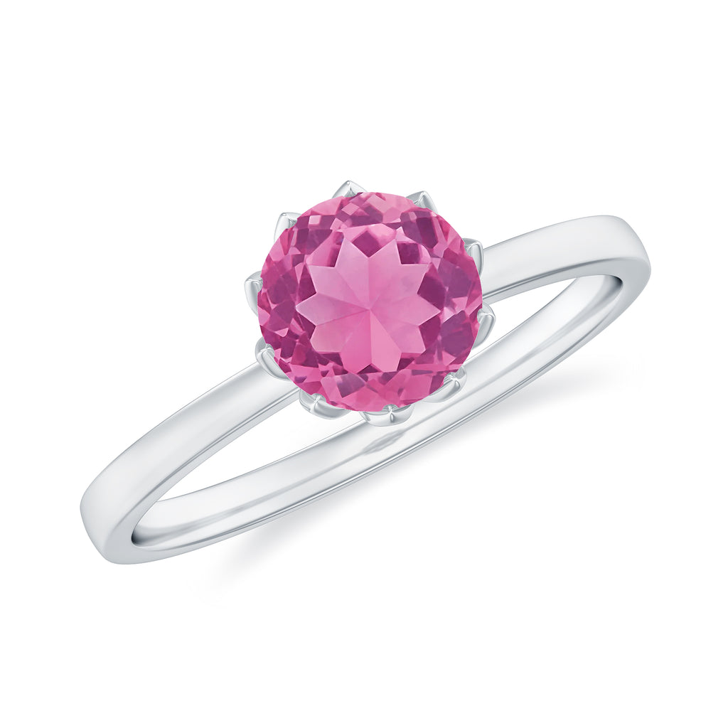Natural Pink Tourmaline Solitaire Ring in Lotus Basket Setting Pink Tourmaline - ( AAA ) - Quality - Rosec Jewels