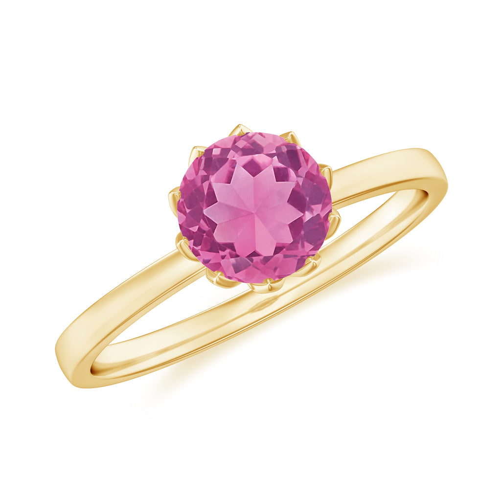 Natural Pink Tourmaline Solitaire Ring in Lotus Basket Setting Pink Tourmaline - ( AAA ) - Quality - Rosec Jewels