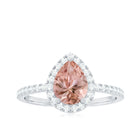 Pear Shaped Morganite Halo Engagement Ring with Diamond Morganite - ( AAA ) - Quality - Rosec Jewels
