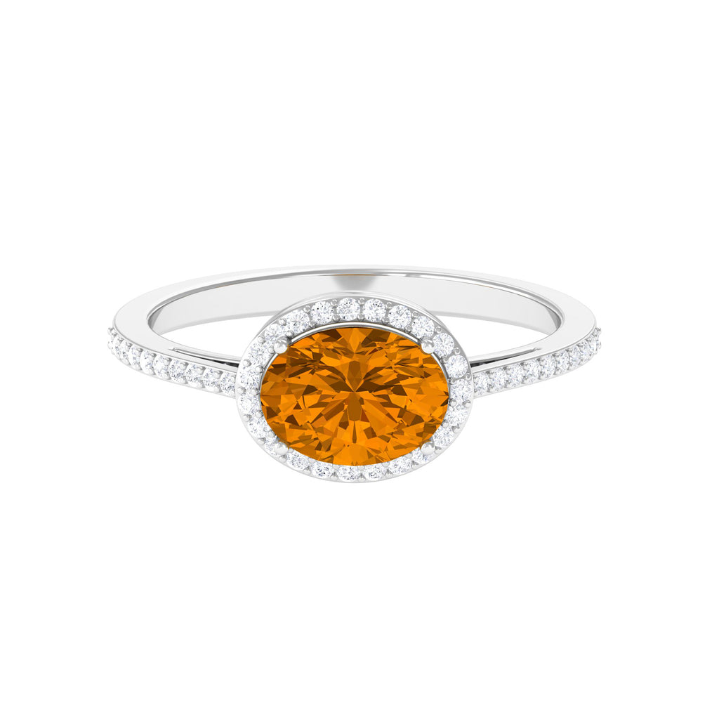 Oval Cut Citrine East West Engagement Ring with Diamond Halo Citrine - ( AAA ) - Quality - Rosec Jewels