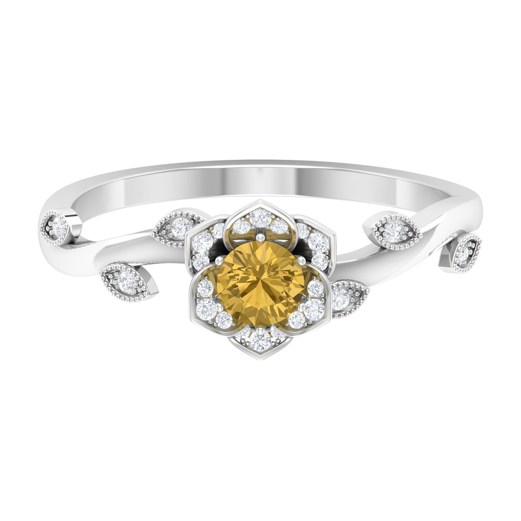 Nature Inspired Citrine and Diamond Engagement Ring Citrine - ( AAA ) - Quality - Rosec Jewels