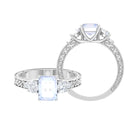 Octagon Cut Moonstone Engagement Ring with Moissanite Moonstone - ( AAA ) - Quality - Rosec Jewels