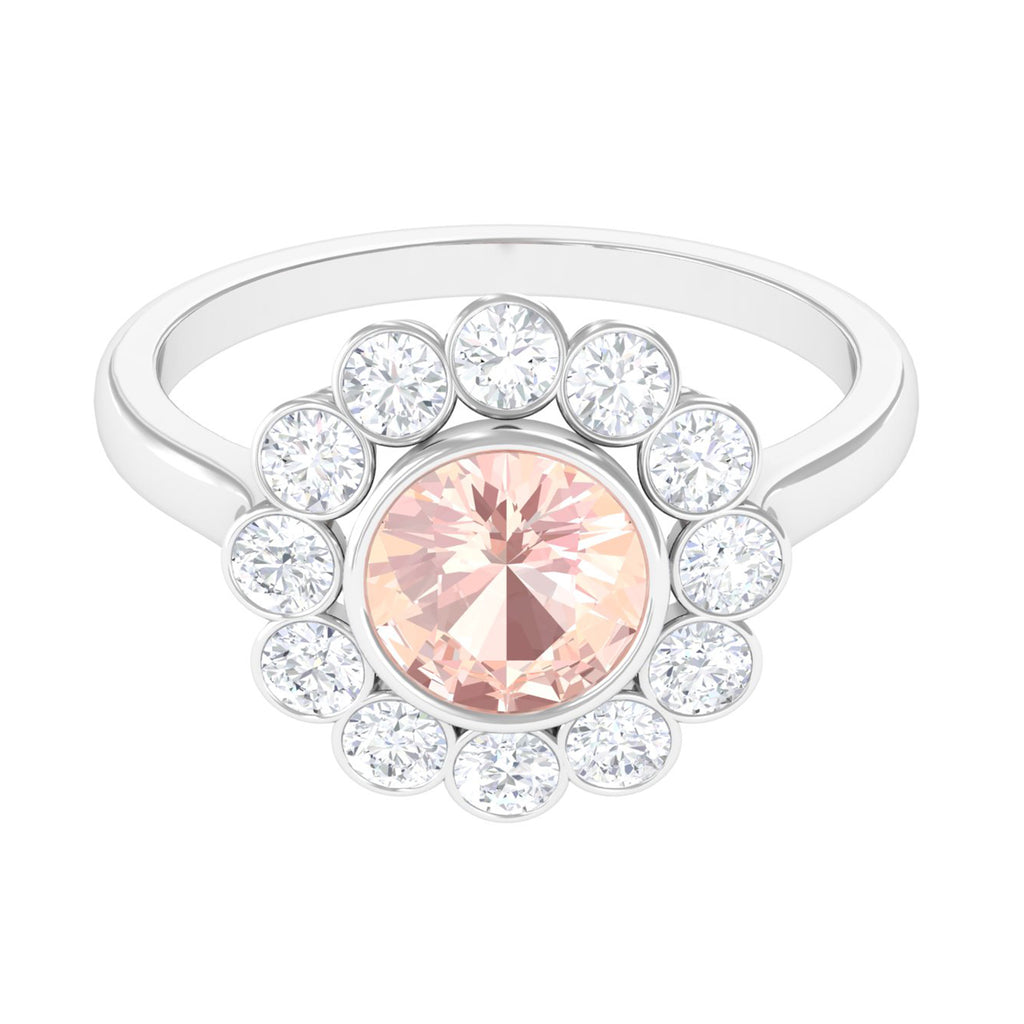 3.5 CT Round Shape Morganite and Moissanite Halo Engagement Ring Morganite - ( AAA ) - Quality - Rosec Jewels