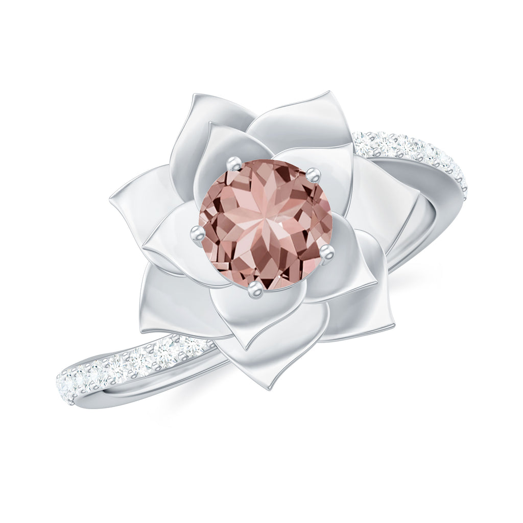 Nature Inspired Morganite Floral Ring with Diamond Morganite - ( AAA ) - Quality - Rosec Jewels