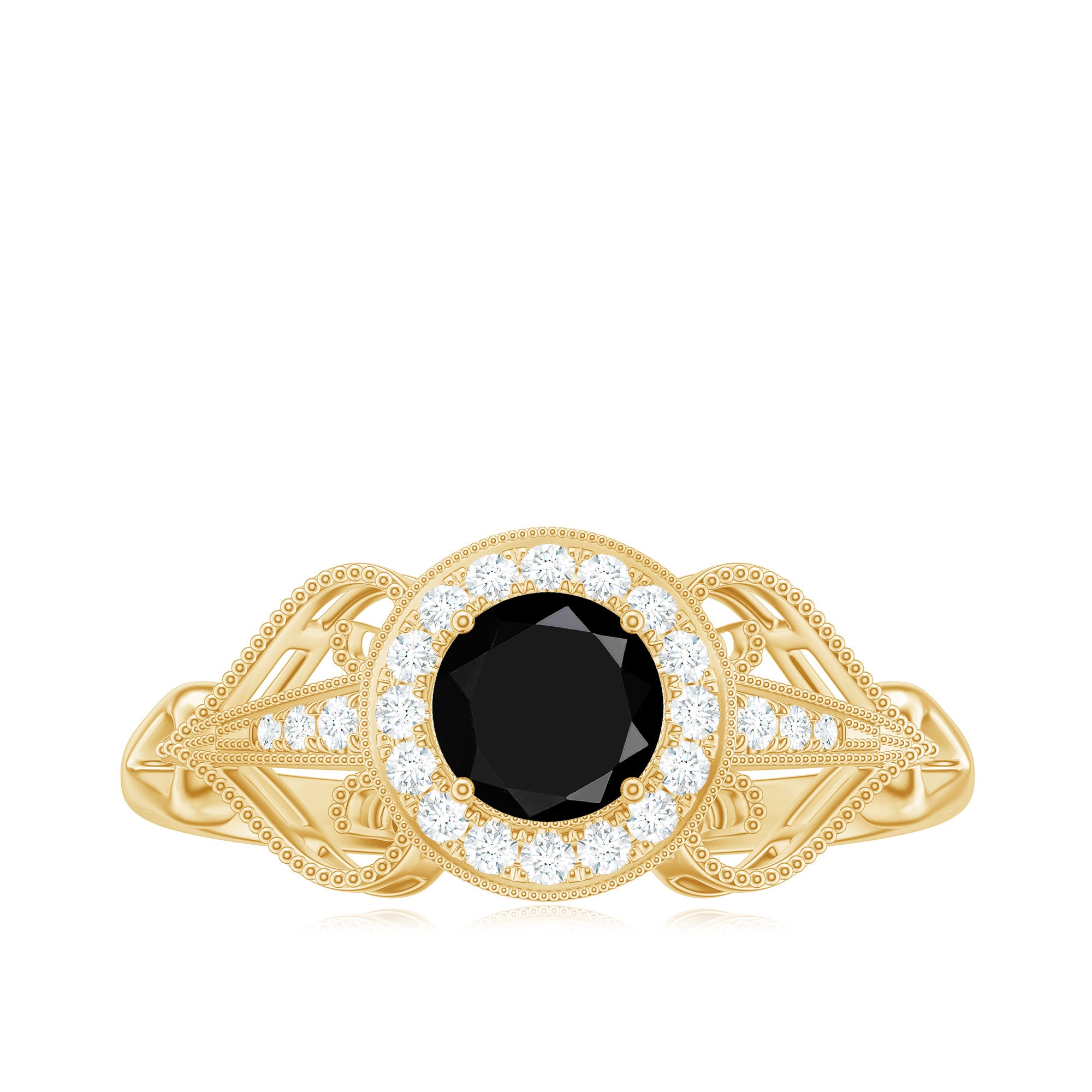 Vintage Inspired Black Spinel and Diamond Engagement Ring Black Spinel - ( AAA ) - Quality - Rosec Jewels