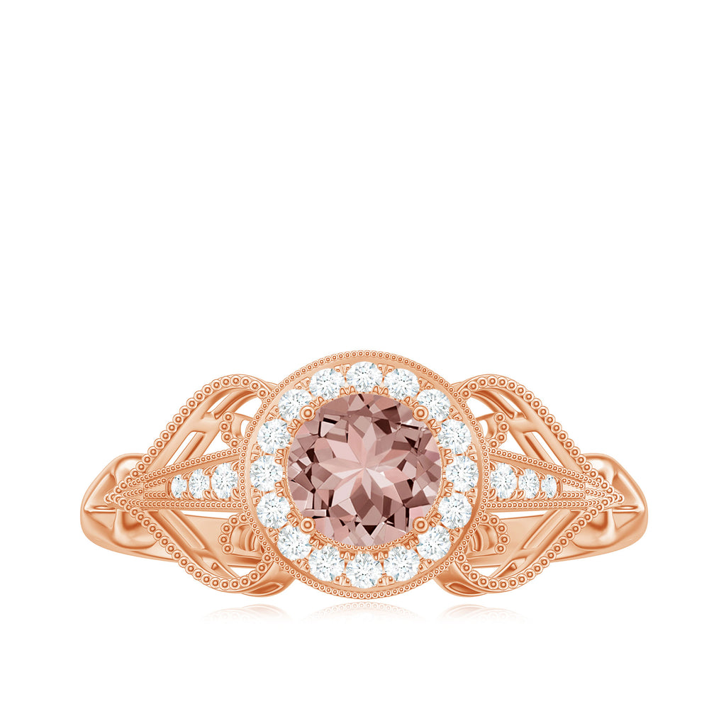 Certified Vintage Style Morganite Engagement Ring with Diamond Morganite - ( AAA ) - Quality - Rosec Jewels