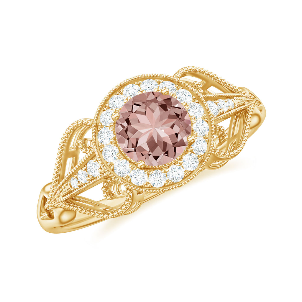 Certified Vintage Style Morganite Engagement Ring with Diamond Morganite - ( AAA ) - Quality - Rosec Jewels