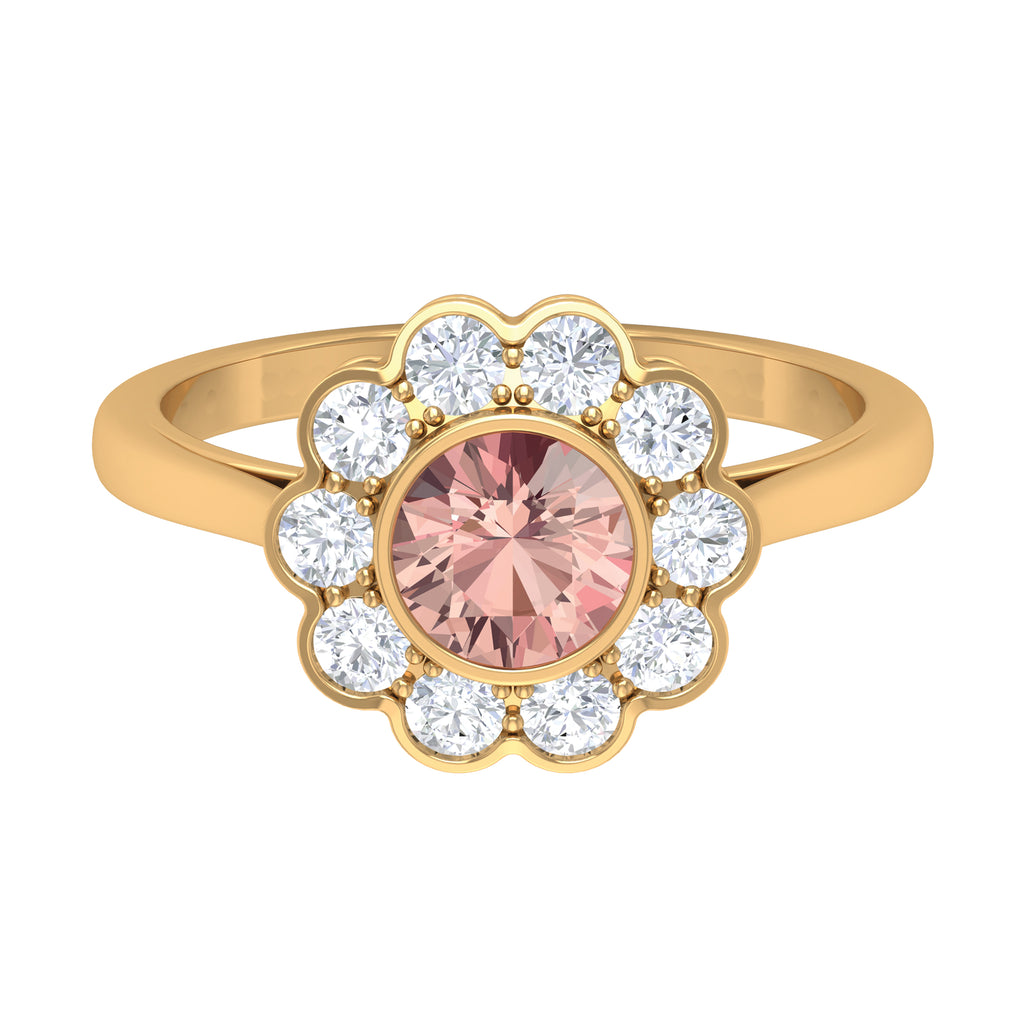Morganite and Diamond Floral Inspired Engagement Ring Morganite - ( AAA ) - Quality - Rosec Jewels