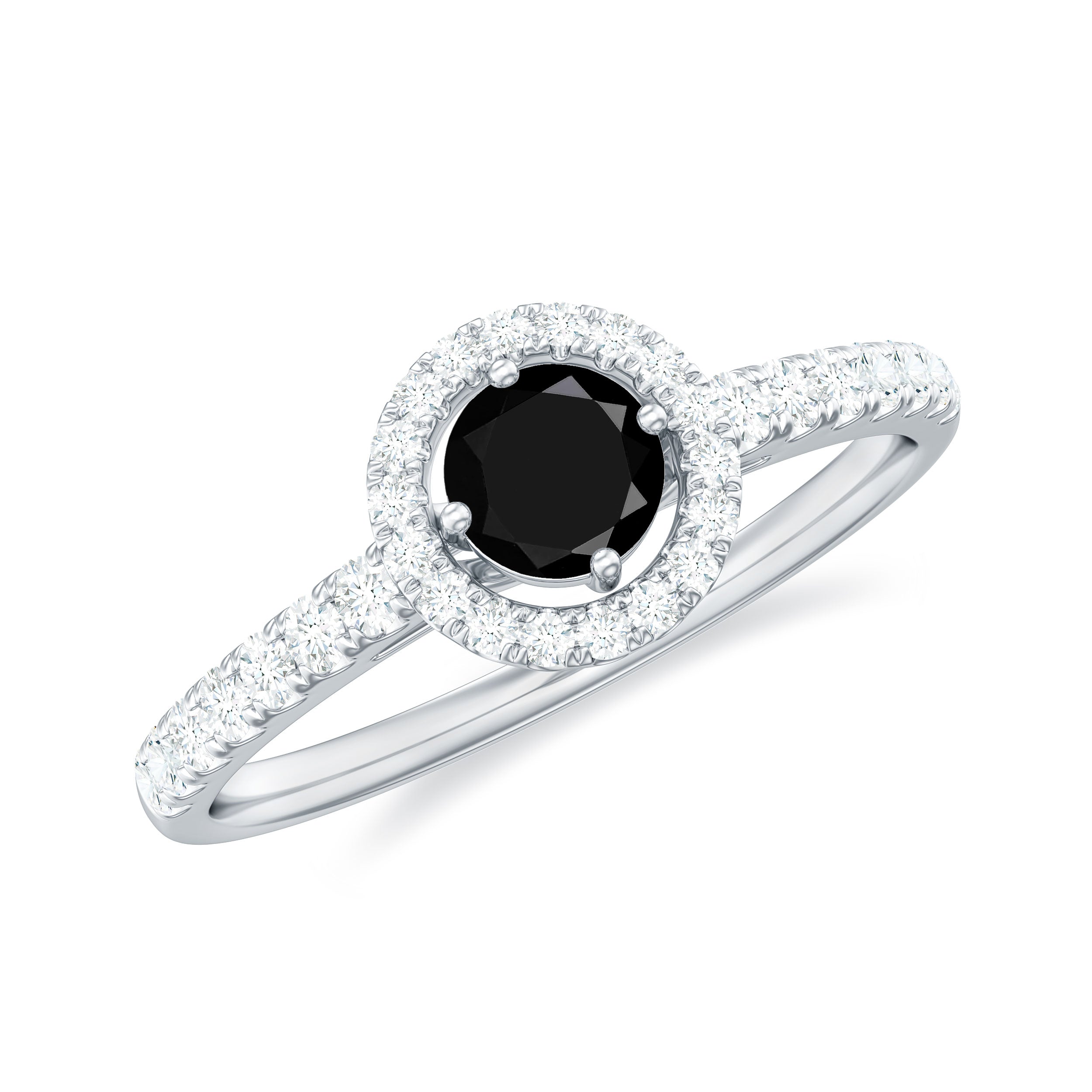 0.75 CT Black Spinel and Diamond Halo Engagement Ring Black Spinel - ( AAA ) - Quality - Rosec Jewels