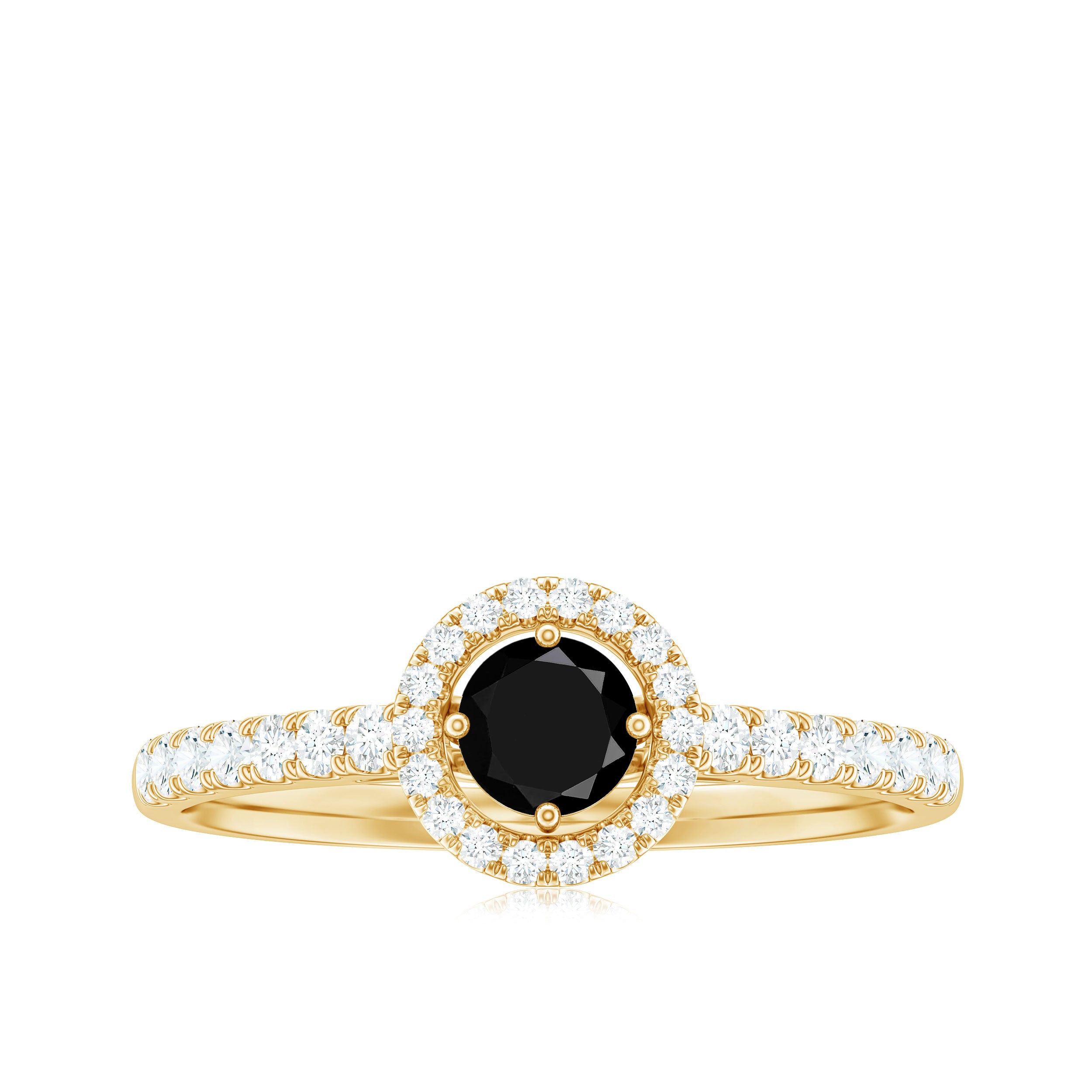 0.75 CT Black Spinel and Diamond Halo Engagement Ring Black Spinel - ( AAA ) - Quality - Rosec Jewels