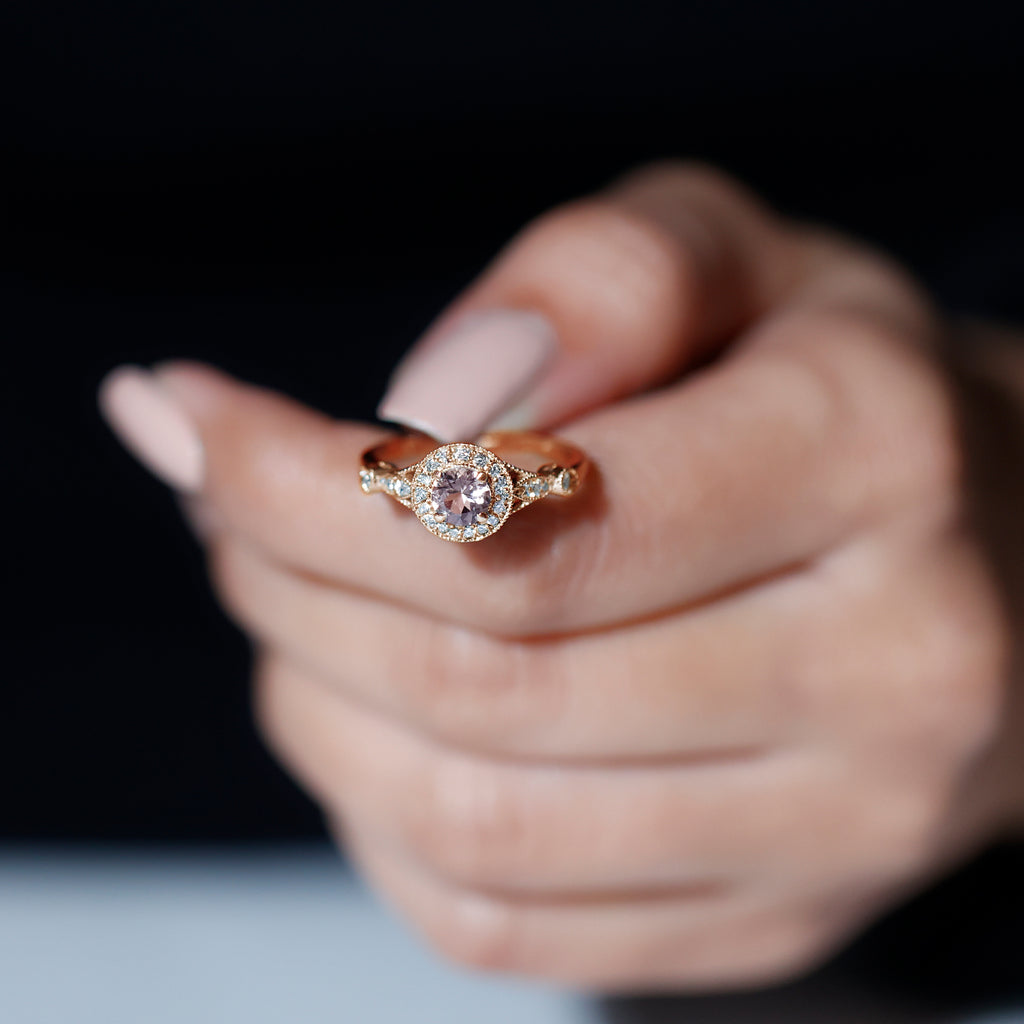 Antique Morganite and Diamond Engagement Ring Morganite - ( AAA ) - Quality - Rosec Jewels