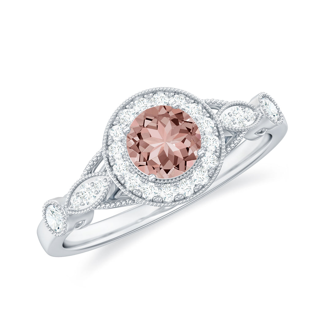 Antique Morganite and Diamond Engagement Ring Morganite - ( AAA ) - Quality - Rosec Jewels