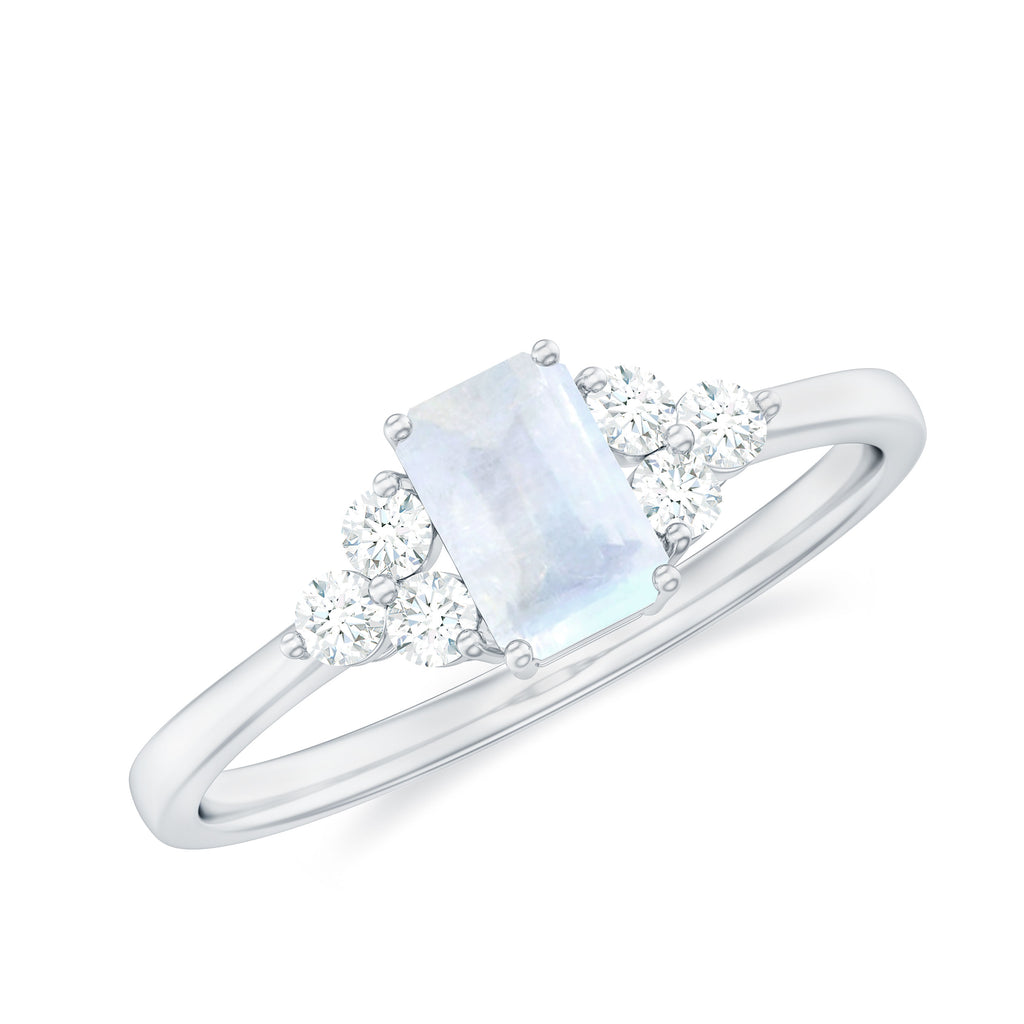 1 CT Octagon Cut Moonstone Solitaire Ring with Diamond Trio Moonstone - ( AAA ) - Quality - Rosec Jewels