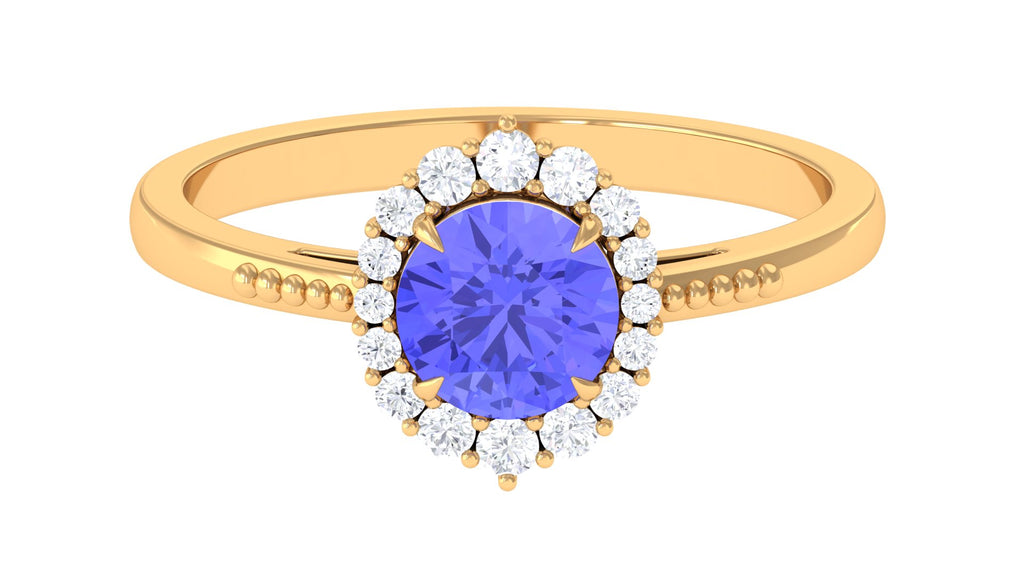 1.25 CT Natural Tanzanite Engagement Ring with Diamond Accent Tanzanite - ( AAA ) - Quality - Rosec Jewels