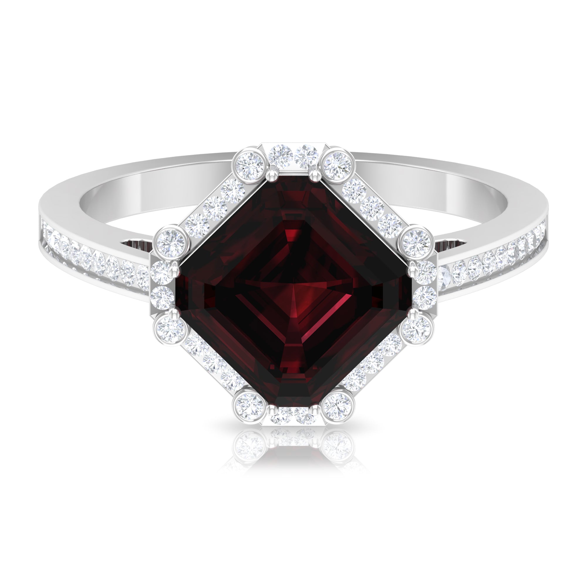 3.75 CT Antique Garnet Engagement Ring with Diamond Accent Garnet - ( AAA ) - Quality - Rosec Jewels