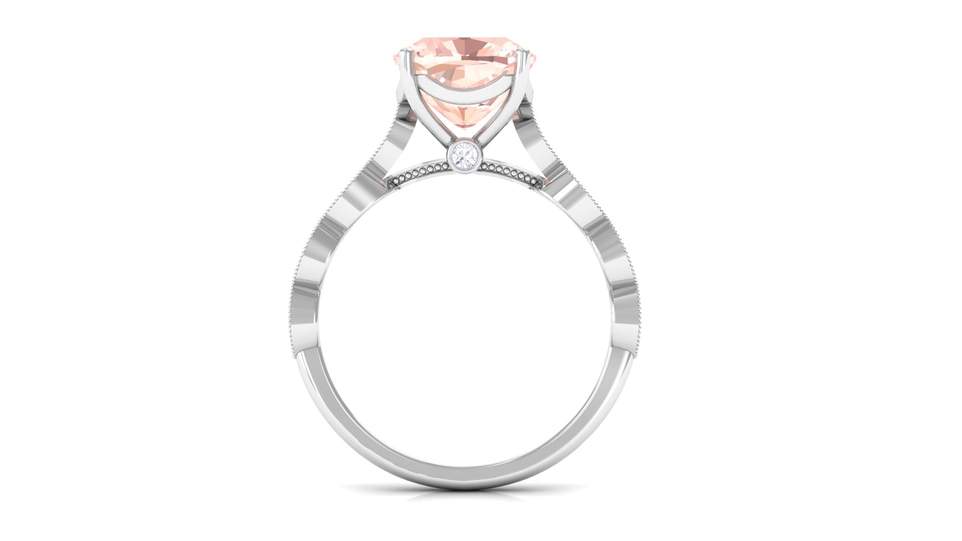 Cushion Cut Morganite Engagement Ring with Moissanite and Gold Milgrain Morganite - ( AAA ) - Quality - Rosec Jewels
