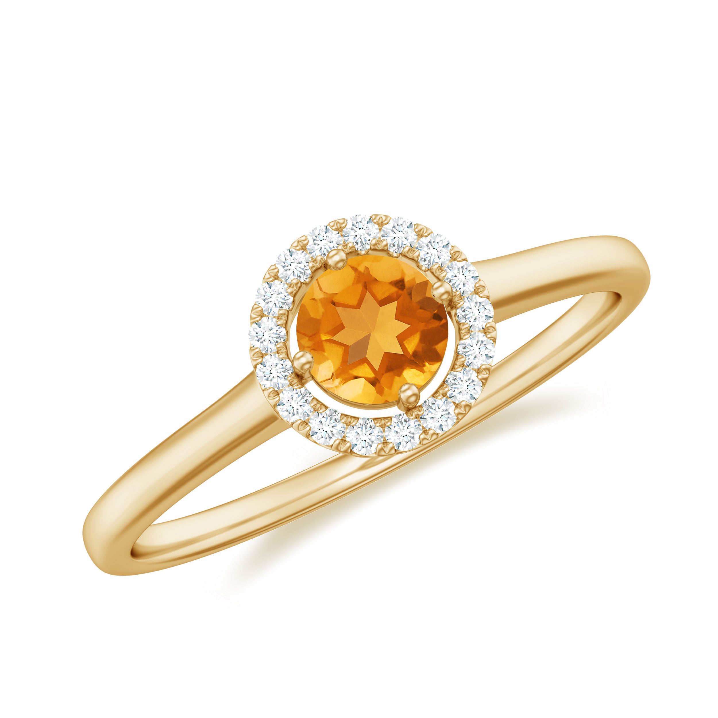 Elegant Citrine Promise Ring with Diamond Halo Citrine - ( AAA ) - Quality - Rosec Jewels