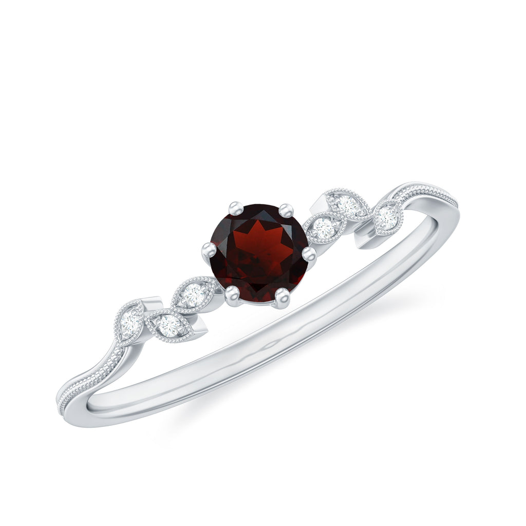Garnet and Diamond Minimal Leaf Branch Ring Garnet - ( AAA ) - Quality - Rosec Jewels