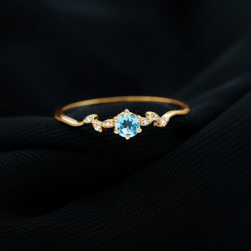 Aquamarine and Diamond Minimal Leaf Promise Ring Aquamarine - ( AAA ) - Quality - Rosec Jewels