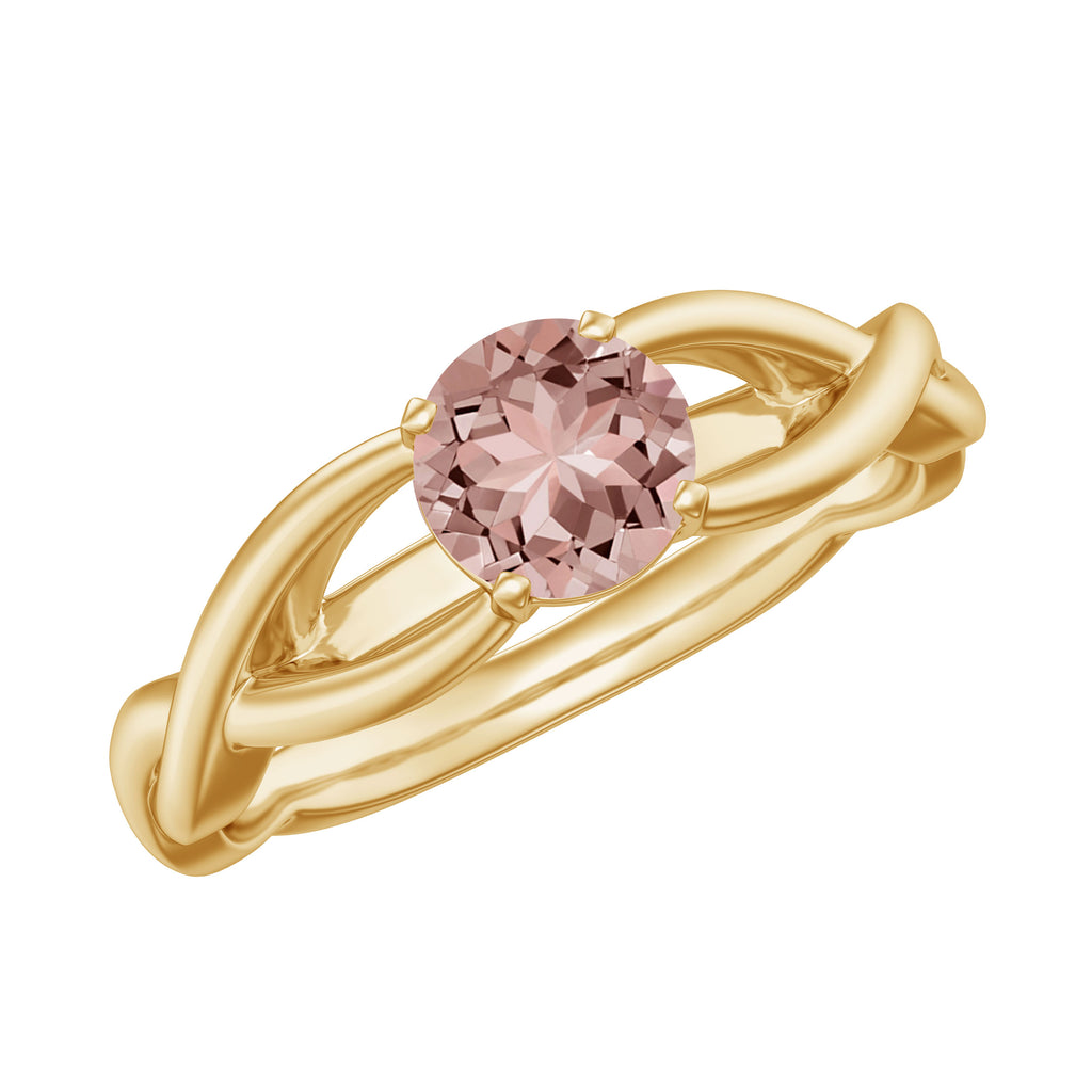 Real Morganite Solitaire Crossover Ring Morganite - ( AAA ) - Quality - Rosec Jewels