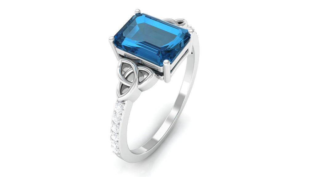 Octagon Cut Solitaire London Blue Topaz Celtic Engagement Ring with Diamond London Blue Topaz - ( AAA ) - Quality - Rosec Jewels