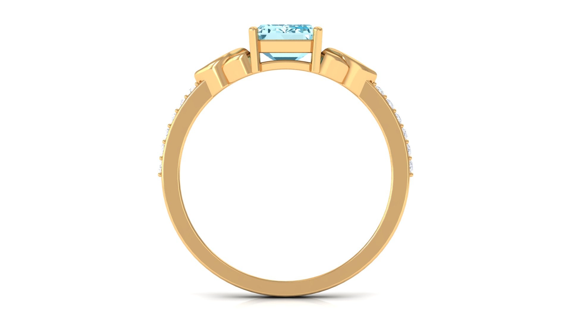 Octagon Cut Solitaire Aquamarine Celtic Engagement Ring with Diamond Aquamarine - ( AAA ) - Quality - Rosec Jewels