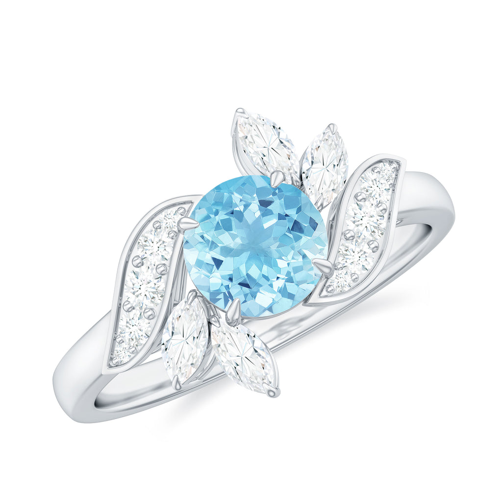 1.25 CT Aquamarine and Diamond Flower Cocktail Ring Aquamarine - ( AAA ) - Quality - Rosec Jewels