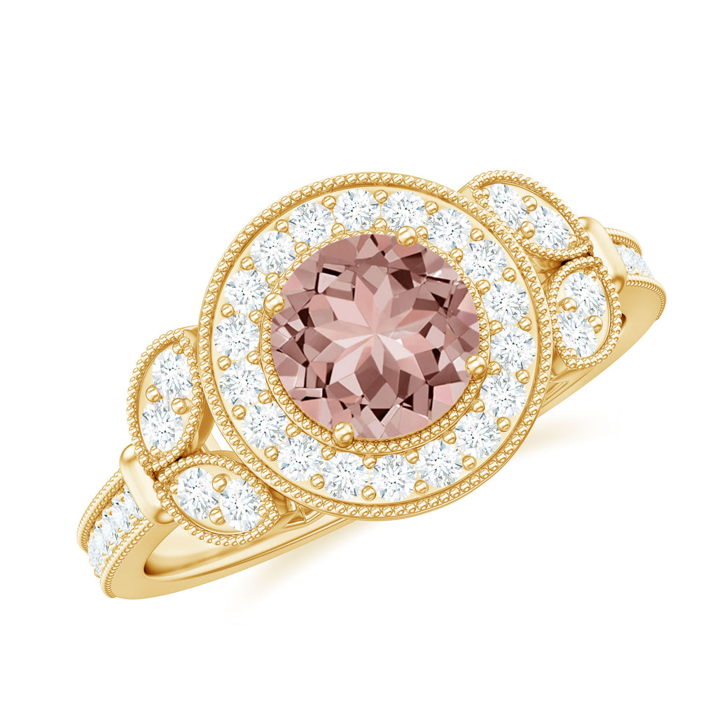 Vintage Inspired Morganite and Diamond Engagement Ring Morganite - ( AAA ) - Quality - Rosec Jewels